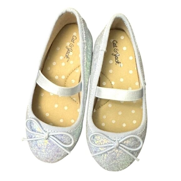 Girls Cat & Jack White Glitter Mary Jane Ballet Flats With Bow Size 6 NWT - Picture 6 of 9